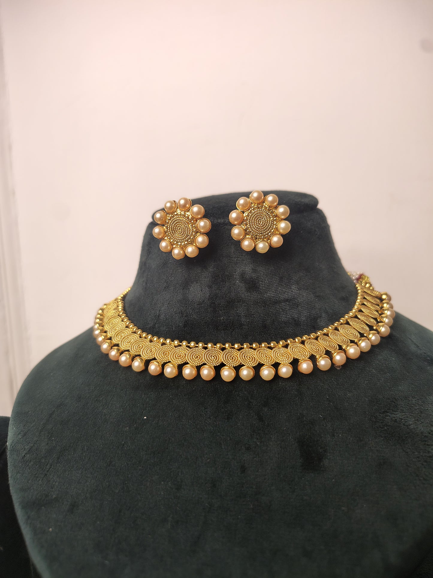 Gold Imitation Detailed Necklace with Earrings