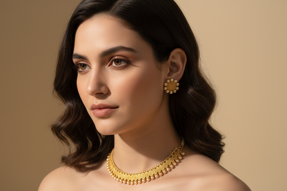 Gold Imitation Detailed Necklace with Earrings