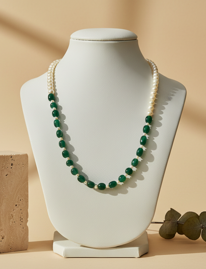 Classic Pearl & Green Bead Necklace