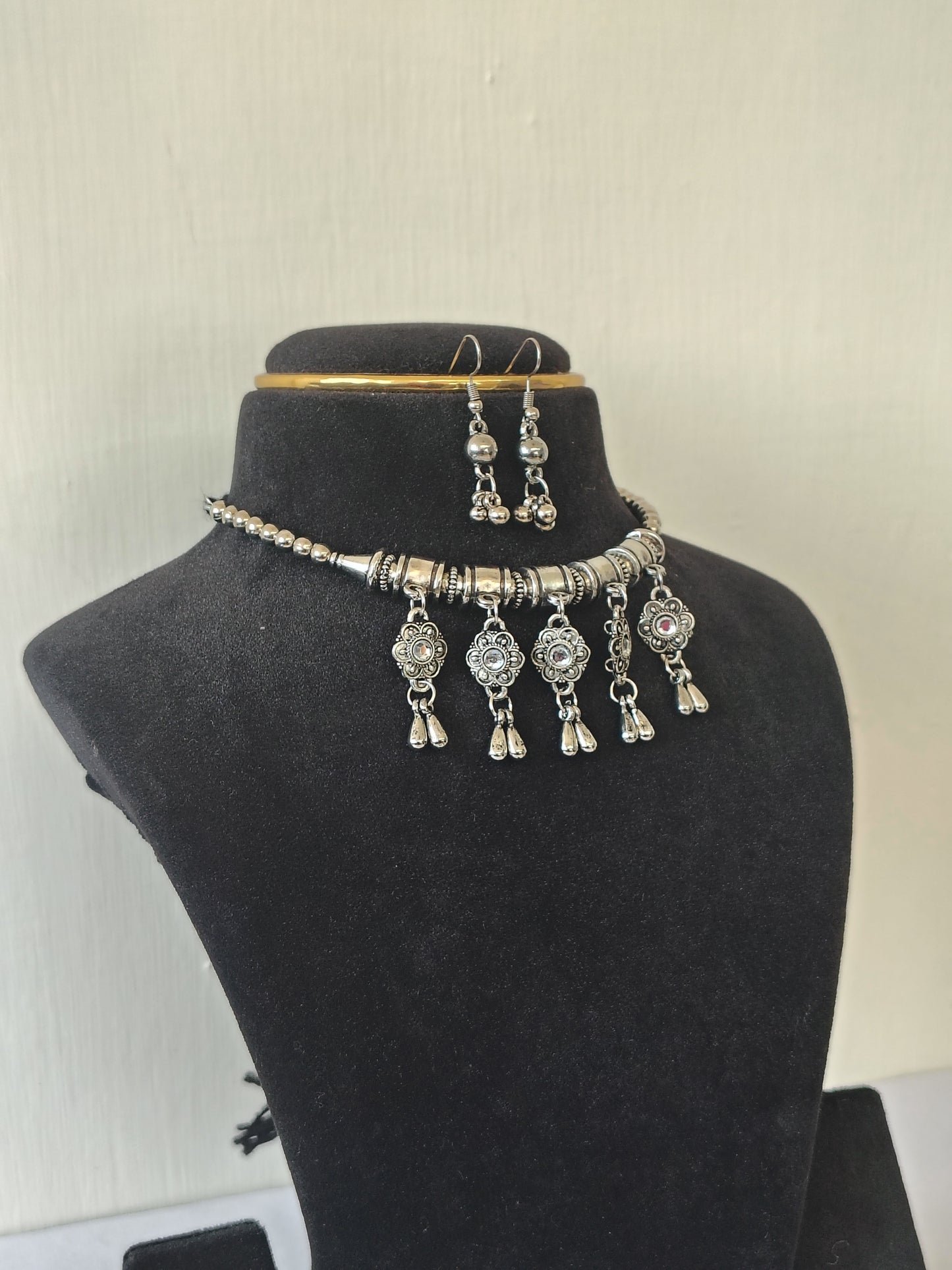 Silver Tribal Choker & Earring Set