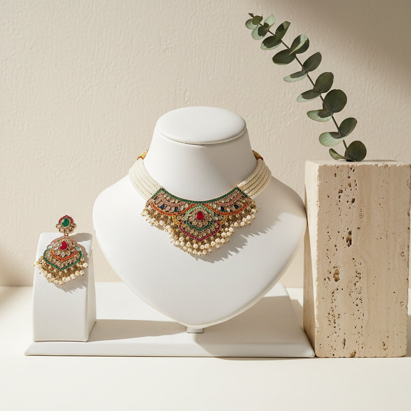 Charming Muticolour Necklace With Very Detailed Work
