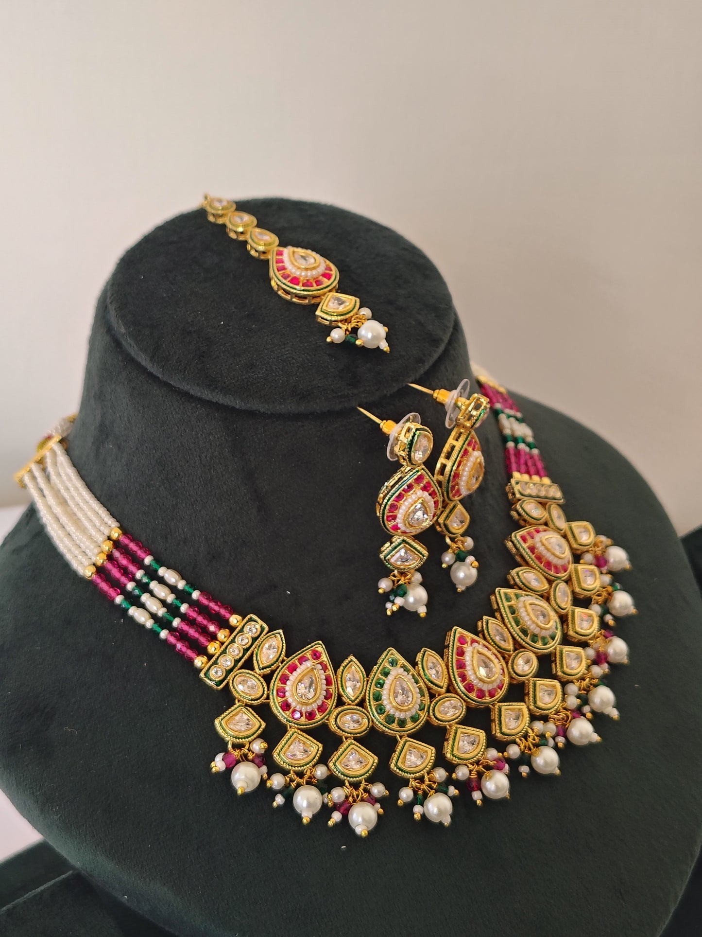 Royal Necklace Multi Colour Matching Maang Tikka and Earrings