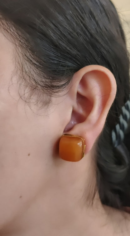 Orange Square Studs