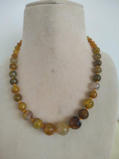 Earthtone  Orange Dragon Vein Agate Beaded Necklace