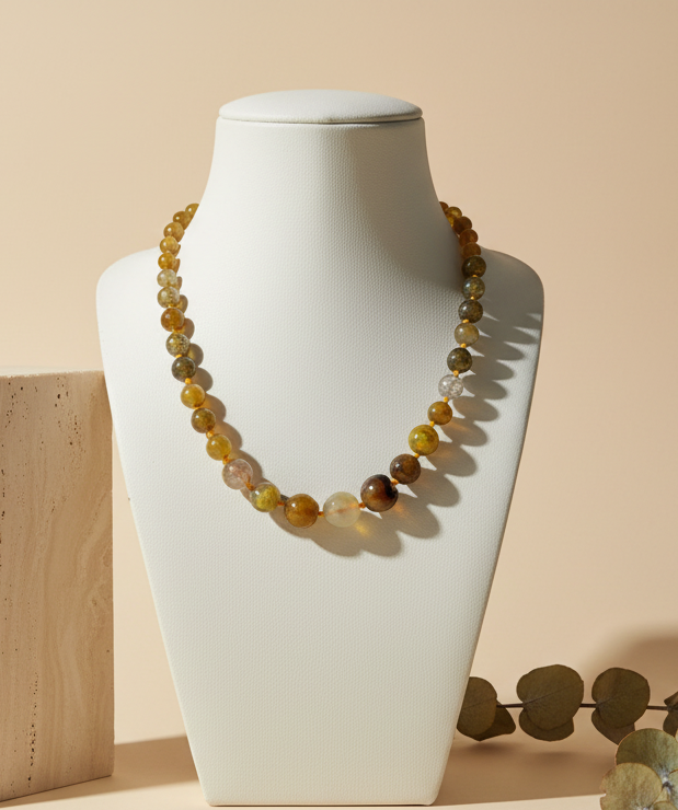 Earthtone  Orange Dragon Vein Agate Beaded Necklace