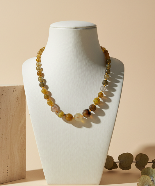 Earthtone  Orange Dragon Vein Agate Beaded Necklace