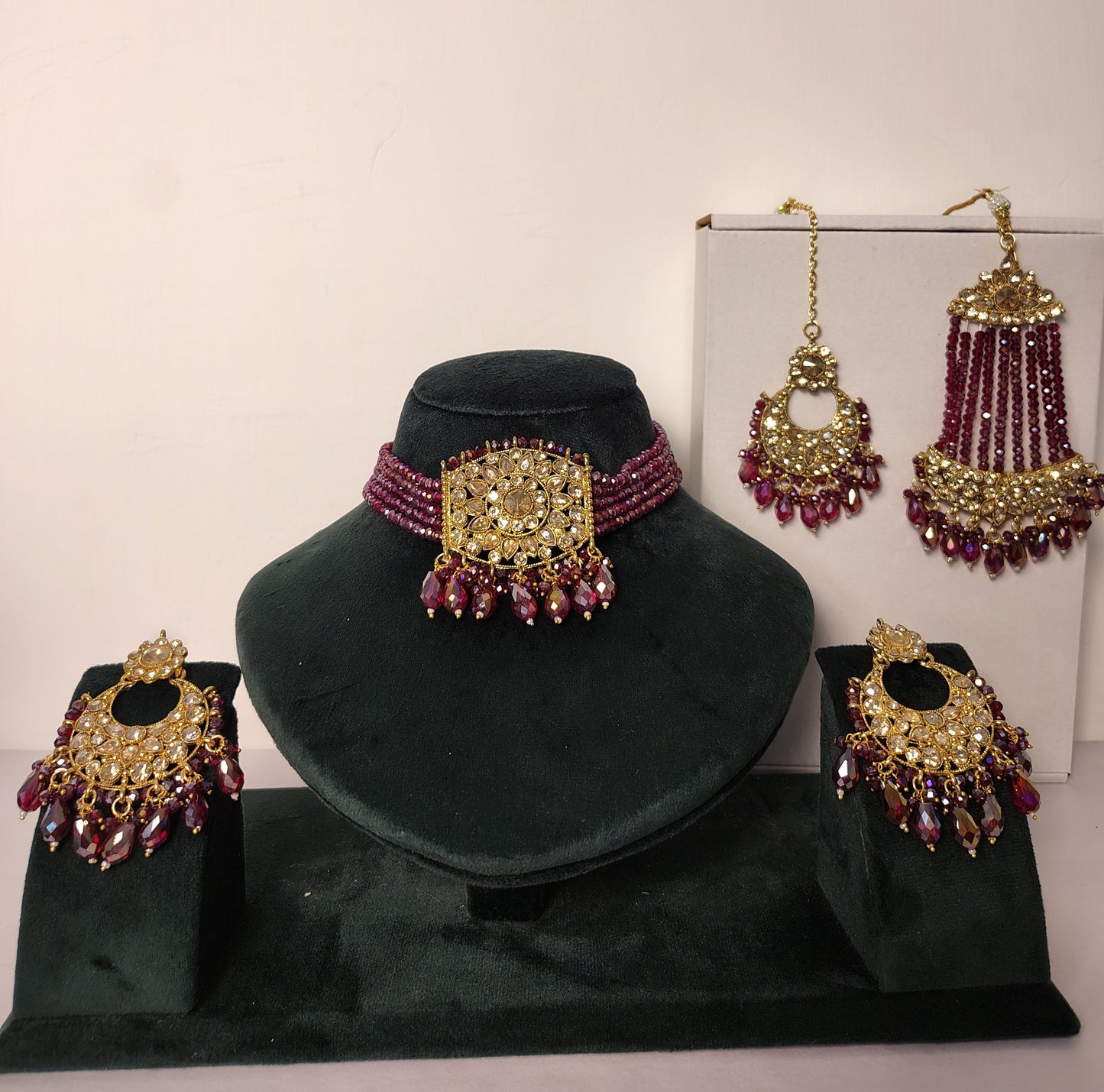 Royal Maroon Choker with earrings Magg Tikka & Passa