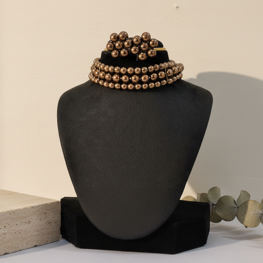 Brown Pearl 3 Layer With Earrings Chokar Set