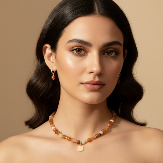 Multi colour Stone Look Necklace with Earrings