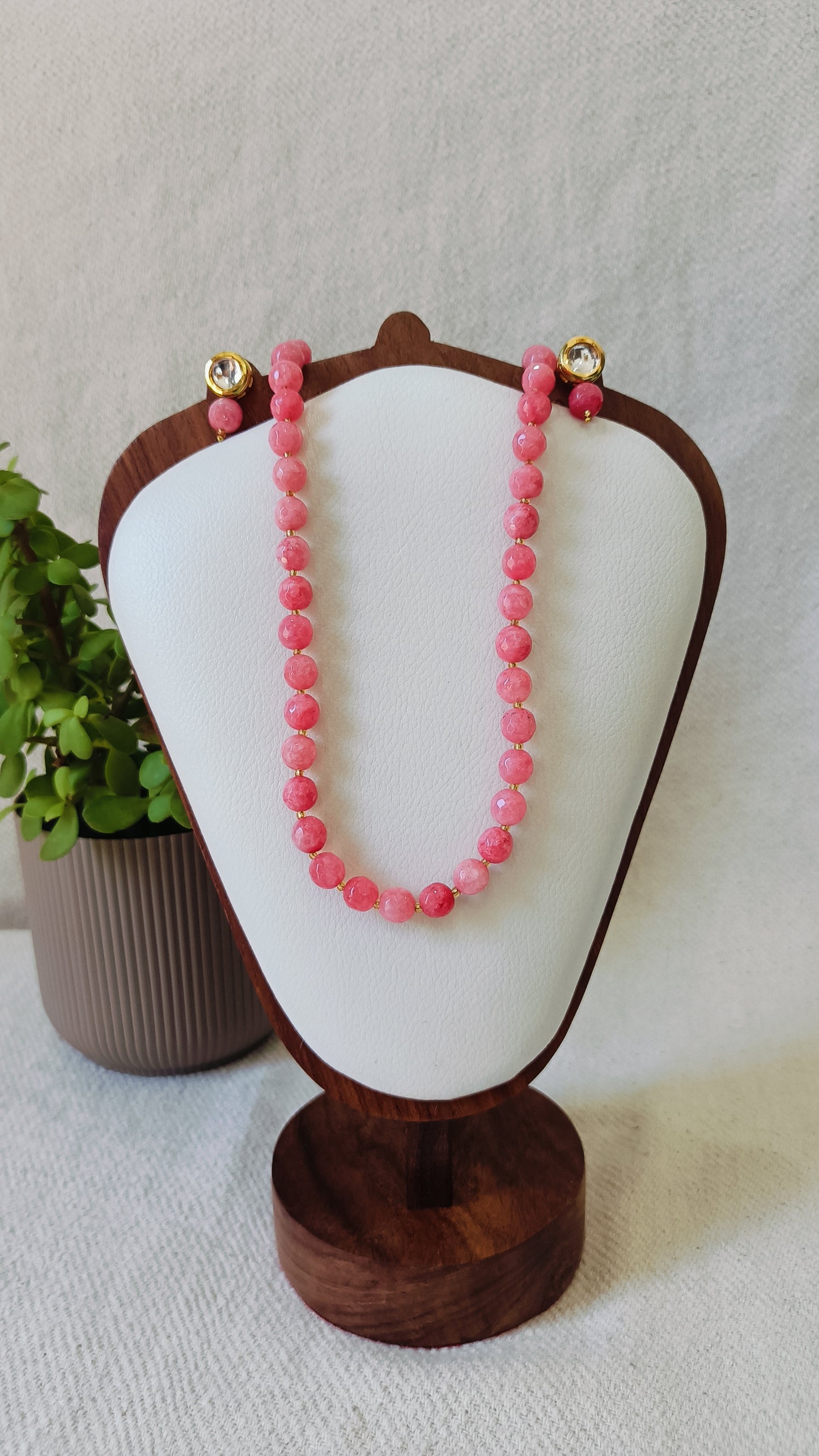 Onyx Delicate Pink Bead Necklace & Earring Set
