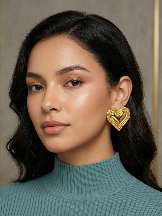 Golden Heart Statement Earrings