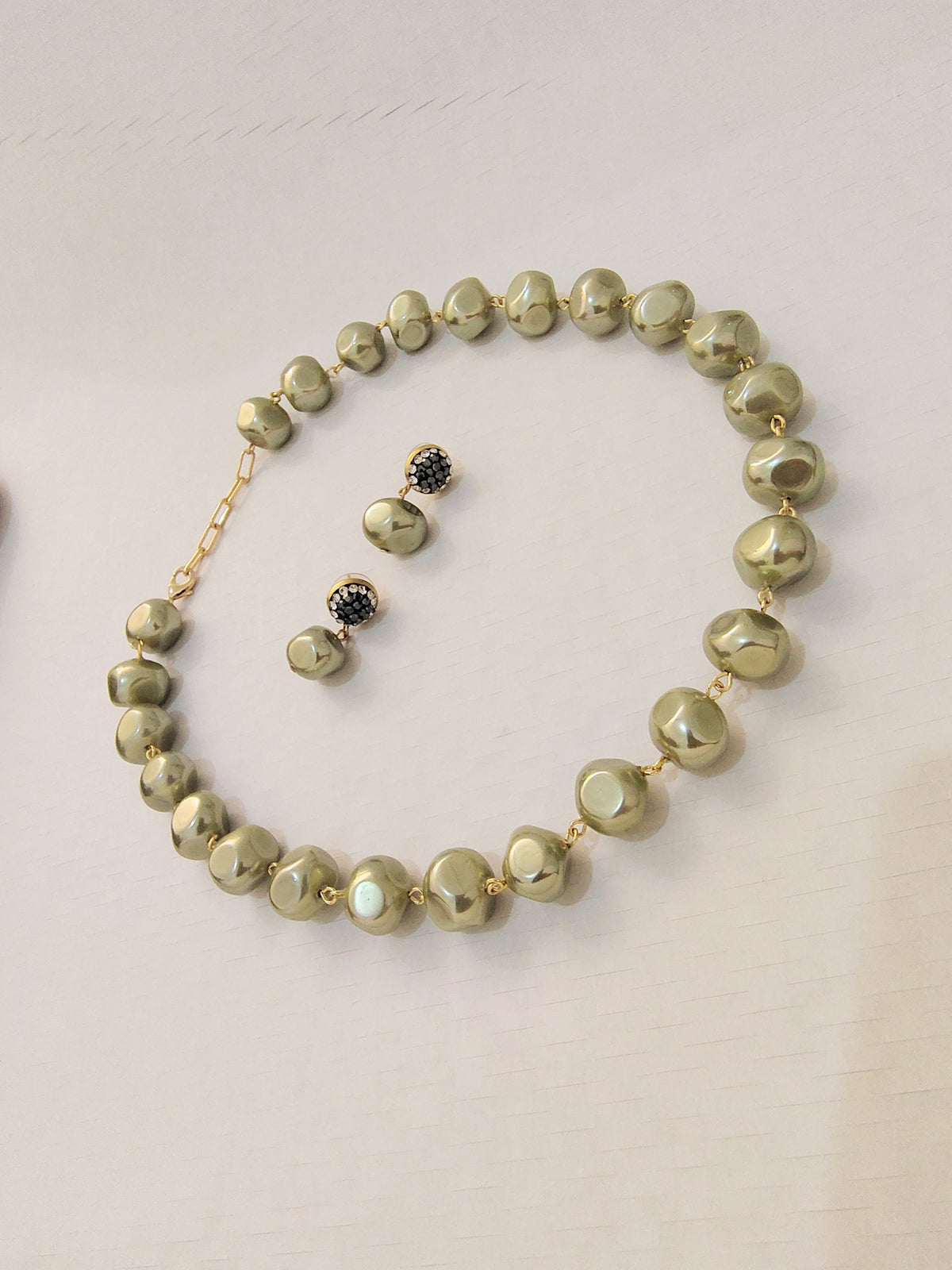 Olive Champagne Premium Heavy Pearl Necklace with Earrings