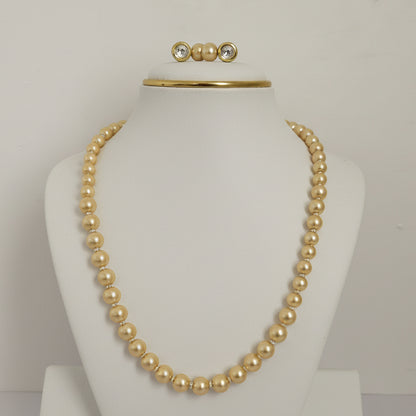 Golden Shade Pearl Necklace Set With Golden Metal Earrings