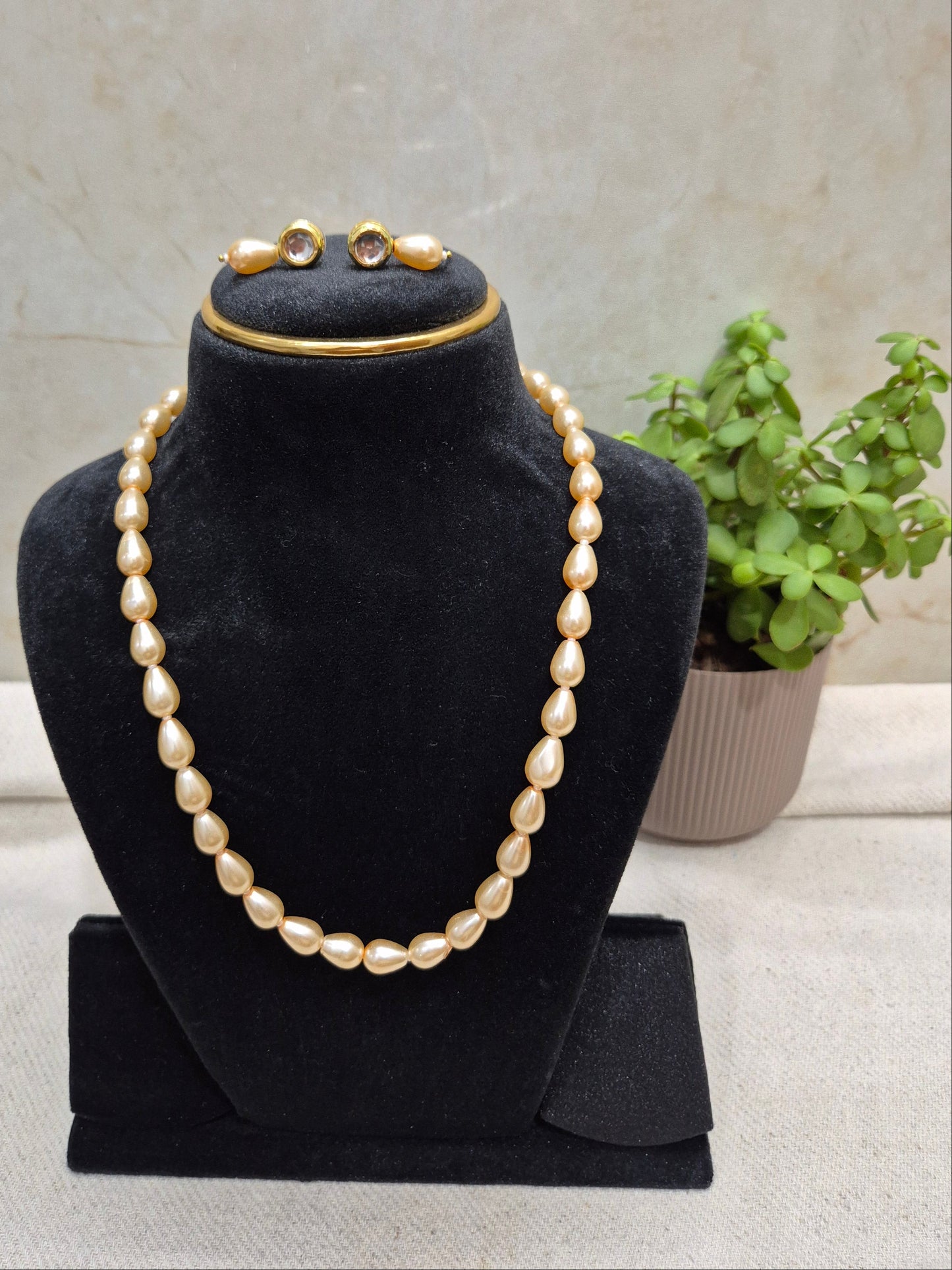 Golden Yellow Drop Pearl With Metal Earrings