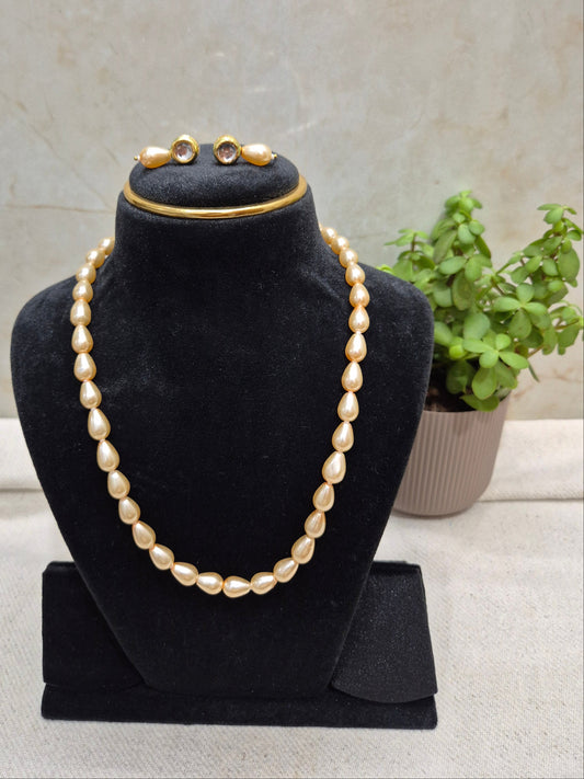 Golden Yellow Drop Pearl With Metal Earrings