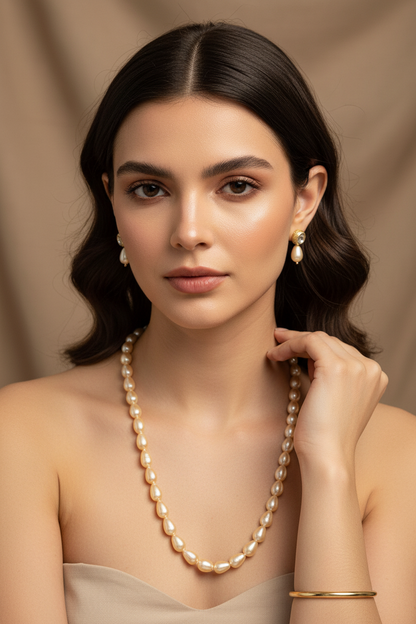 Golden Yellow Drop Pearl With Metal Earrings DB00448