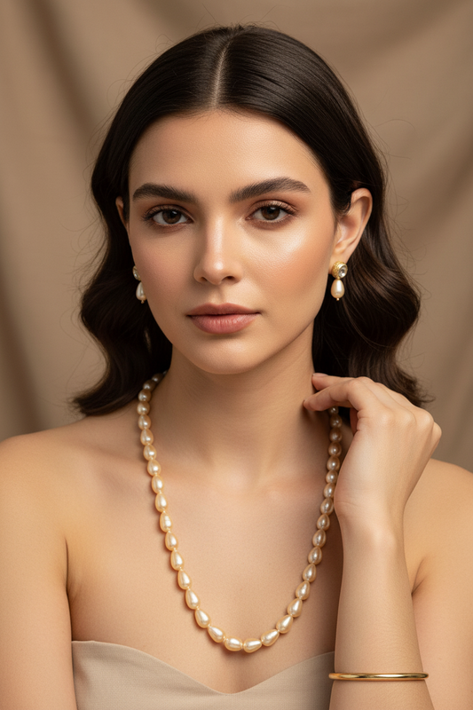 Golden Yellow Drop Pearl With Metal Earrings DB00448