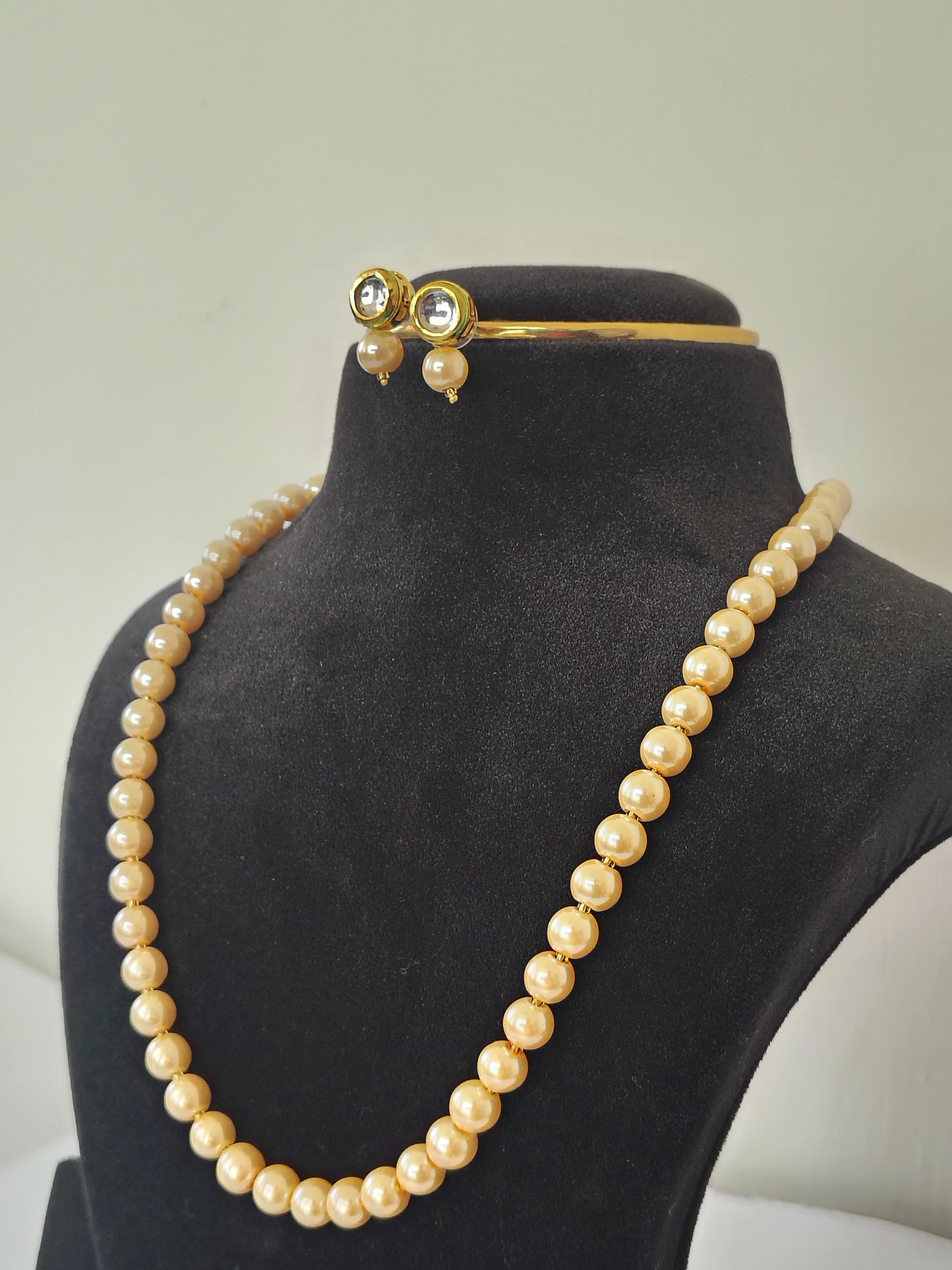 Light Golden Pearl With Golden Metal Earrings