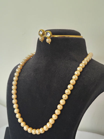 Light Golden Pearl With Golden Metal Earrings