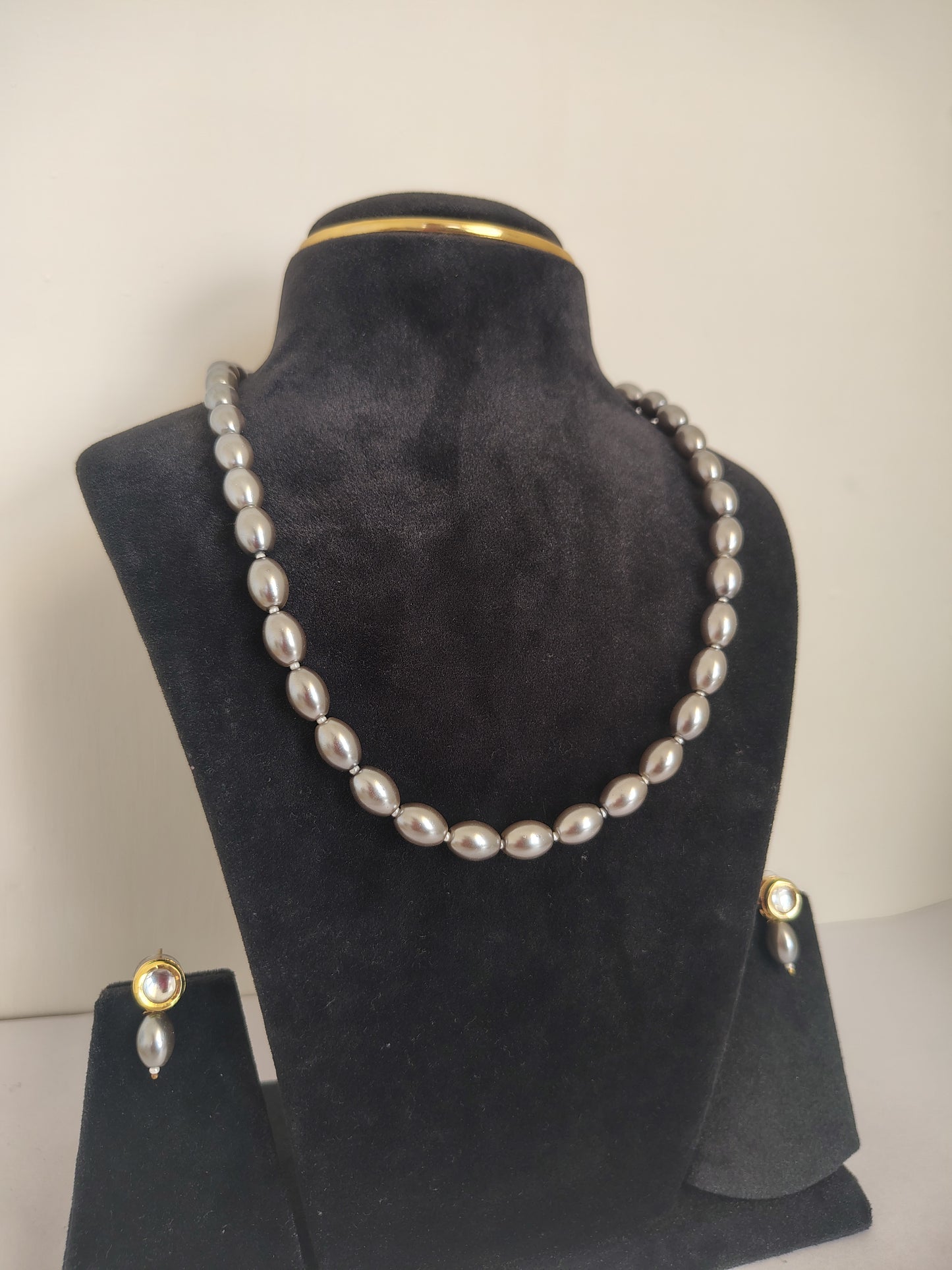 Grey Drop Shape Pearl Necklace GSL344