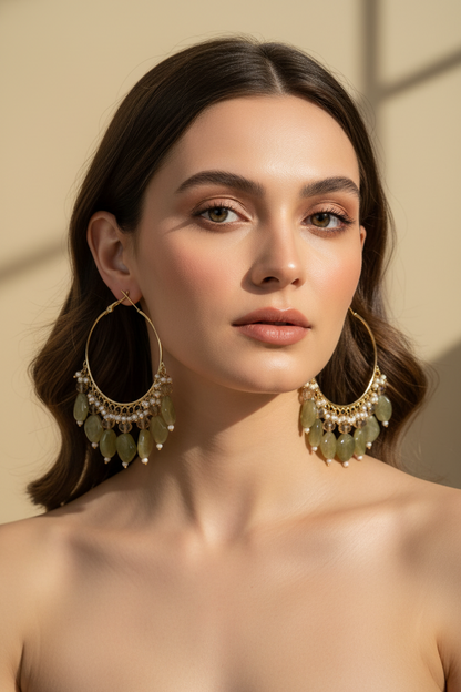 Golden Metal Hoop With Green Stone Look DB00390