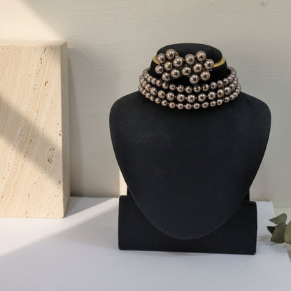 Grey Pearl 3 Layer With Earrings Chokar Set