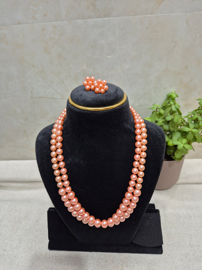 Light Peach Shade Pearl Necklace Set