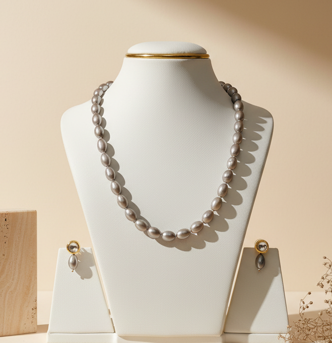 Grey Drop Shape Pearl Necklace GSL344