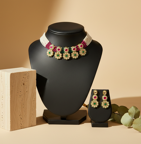 Multi Colour Choker With Earrings