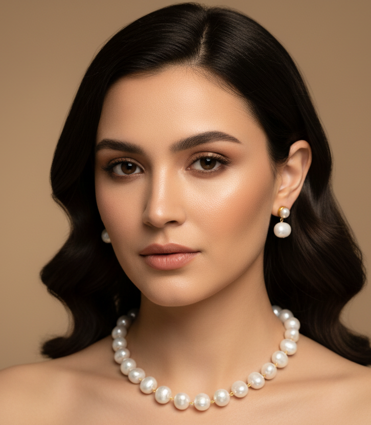 Japanese Pearl Statement Necklace & Drop Earring Set