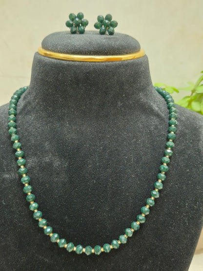 Diamond Cut Sparkling Emerald-Green Bead Necklace and Earring Set