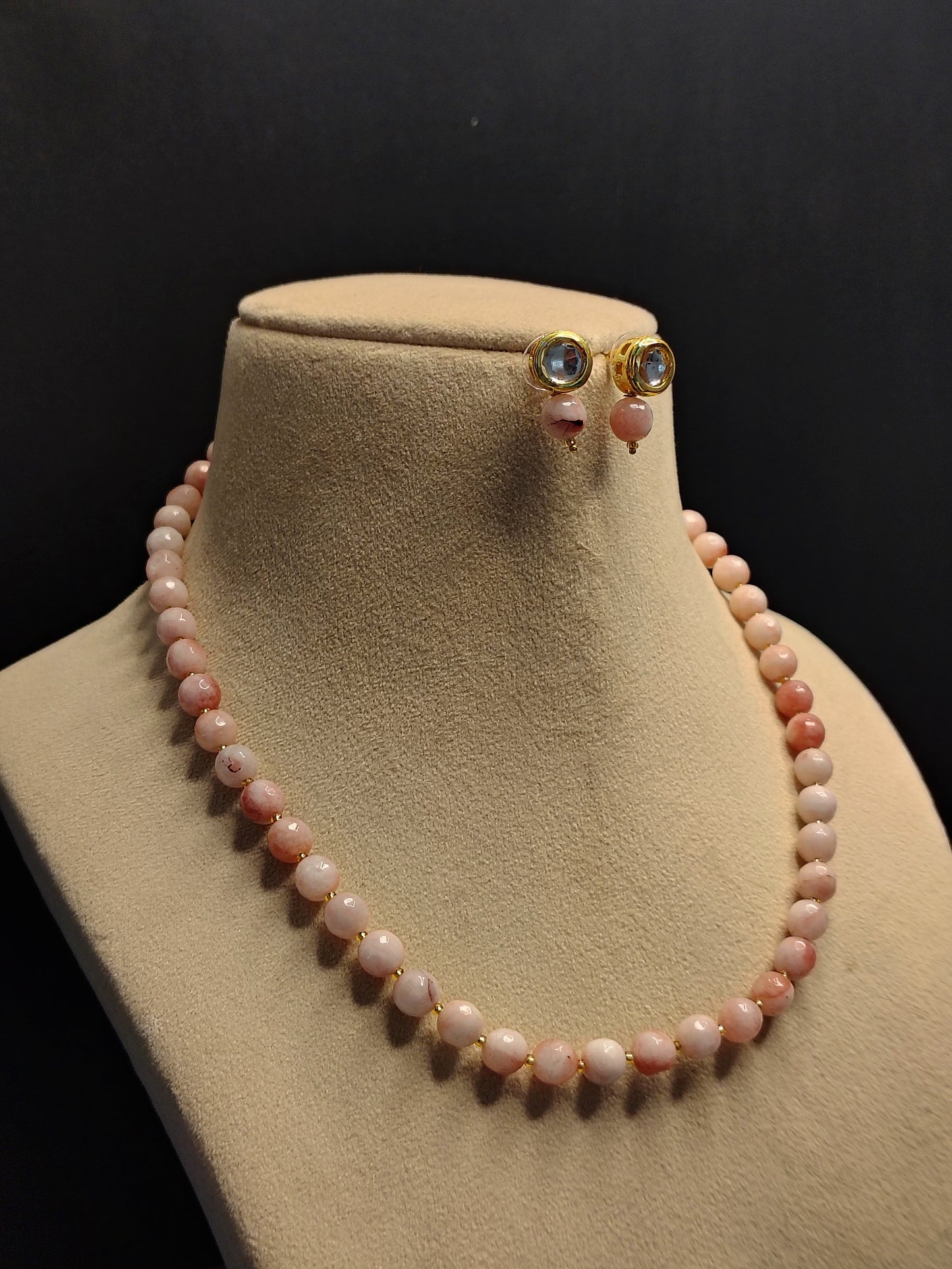 Peach Onyx Necklace With Metal Earrings