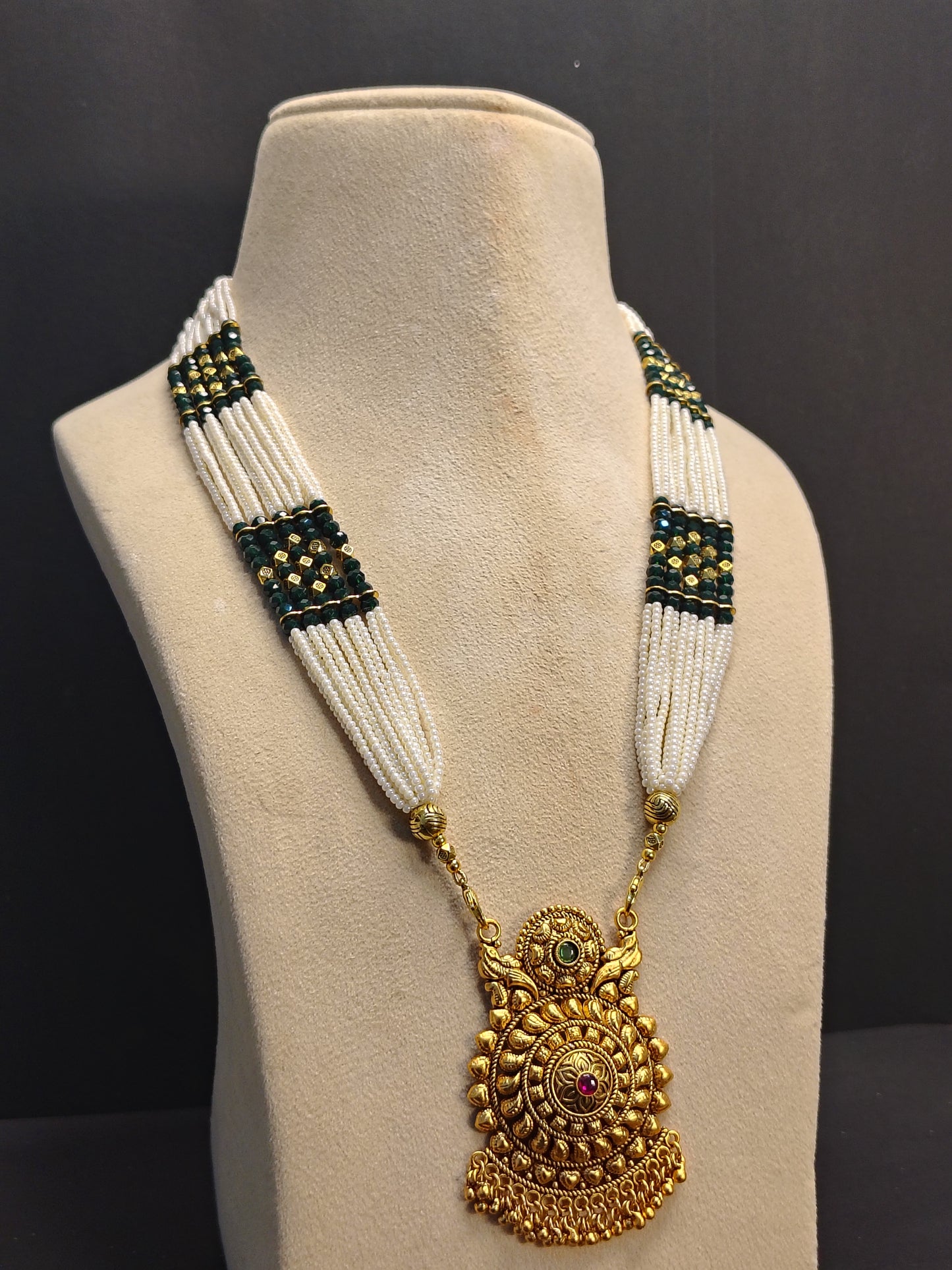 White & Bright Green Long Necklace