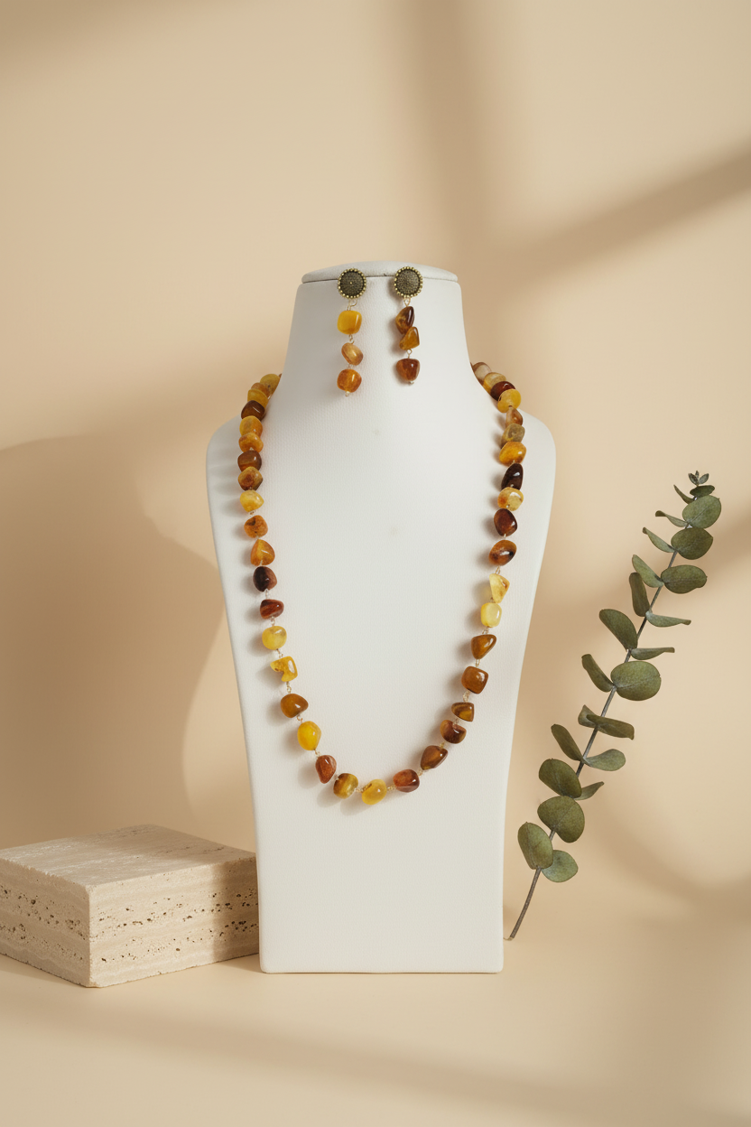 Orange Colour Necklace With Matching Earrings  DB00319
