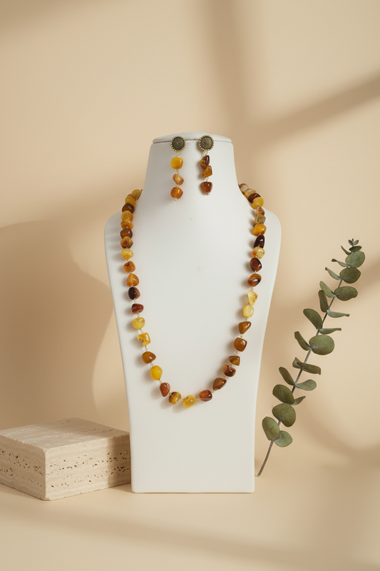 Orange Colour Necklace With Matching Earrings