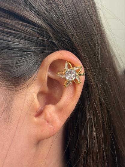 Gold Crystal Bloom Ear Cuff