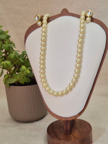 Golden Yellow Pearl Necklace With Metal Earring