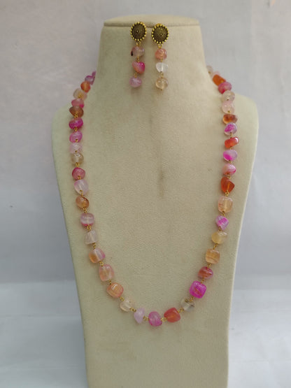 Pink Multi colour Stone Look Necklace & Earring Set DB00212