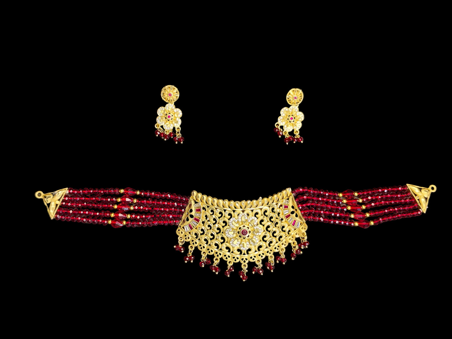Red Golden Shade Choker With Matching Earrings